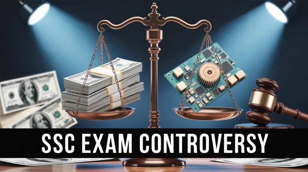 SSC logo and documents symbolizing the commission’s defense of its exam agency choice amid allegations over Eduquity.