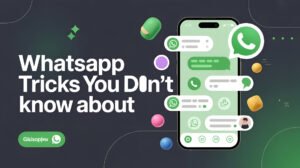 Illustration of a smartphone with WhatsApp chat bubbles, disappearing messages, and hidden features showcasing WhatsApp tricks you didn’t know about.