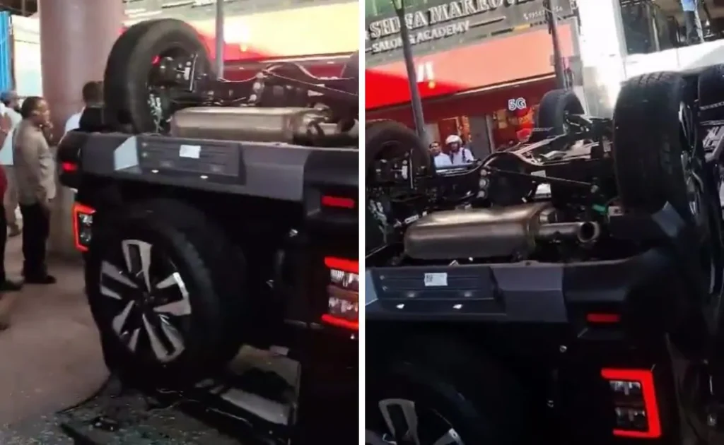 Mahindra Thar Roxx Accident Delhi Showroom viral video
