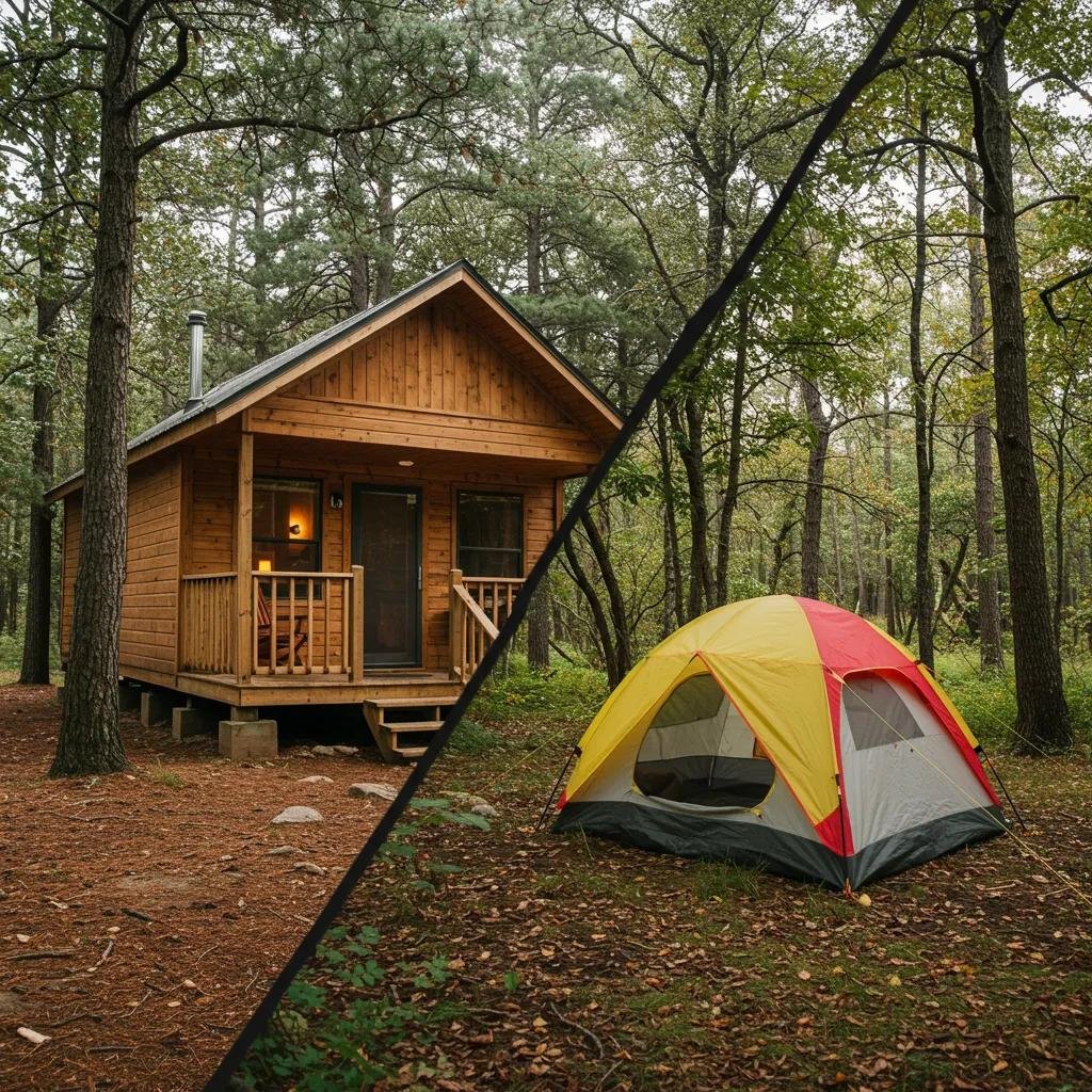 The Tourist Sees the Country. The Traveler Feels It. Here Is How the Second Experience Actually Works 1 comparison of a cozy cabin and a vibrant tent illustrating key differences in camping styles b4fe544e 6728 45b4 aad0 fd46015938a1